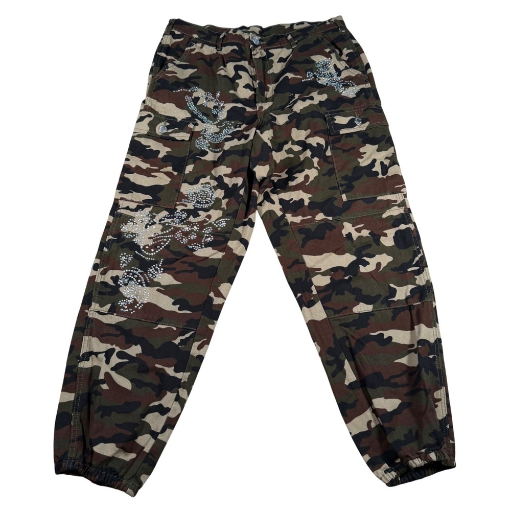 Venus Cargo Pant Women 10 (FITS 32x27) Camo Rhinestone Embellish Jogger Military